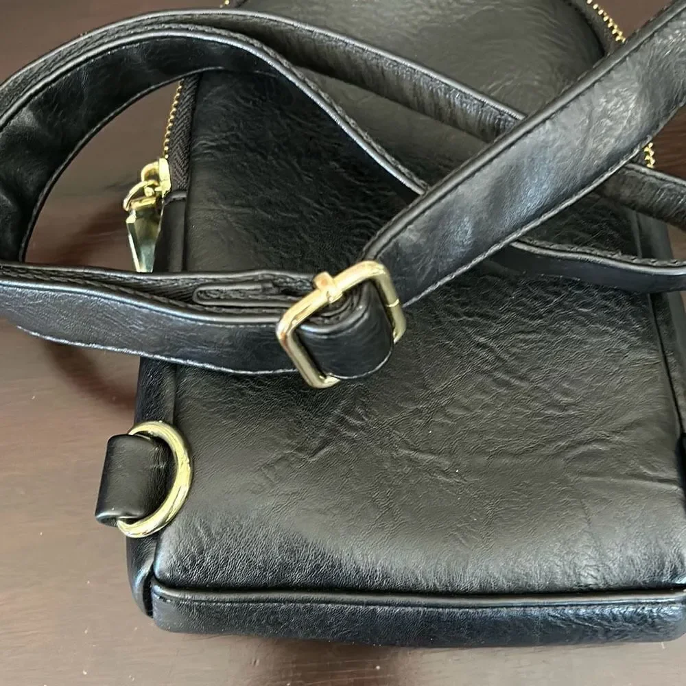 Inicat Small Crossbody Purse Vegan Black Leather